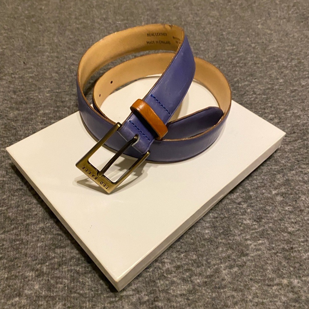 Ted Baker Men's Dress  Blue and Tan Leather Belt - Made in England